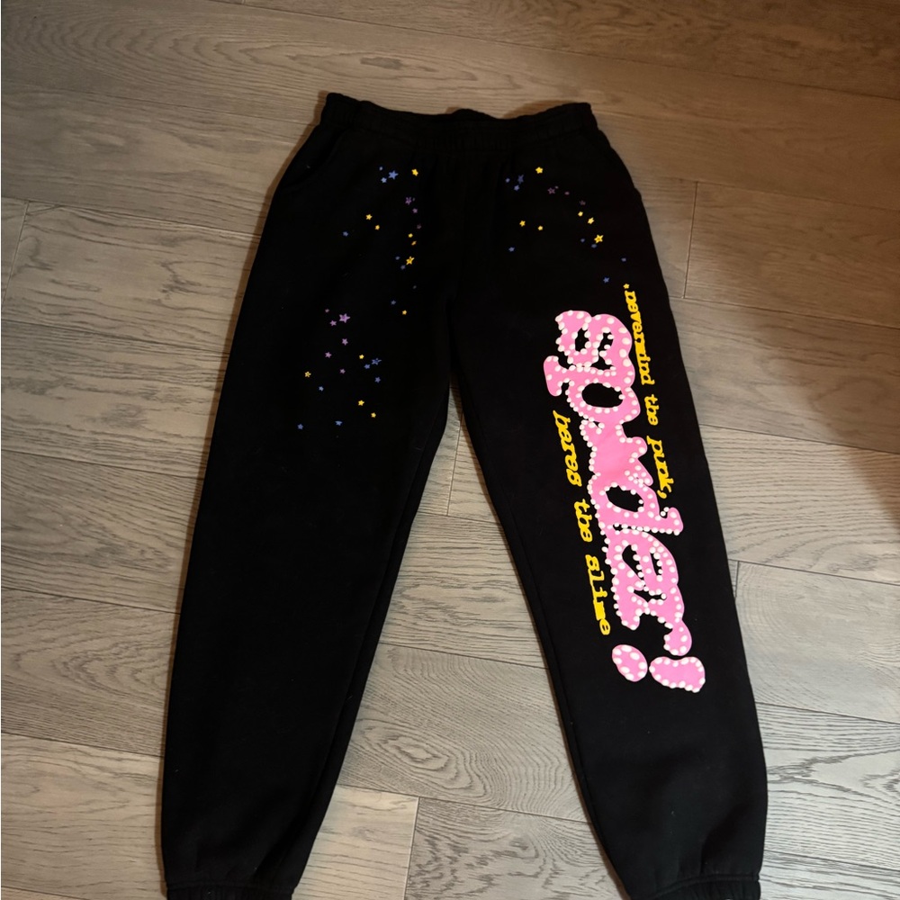 Spyder Black and Pink Joggers with Graphic Design
